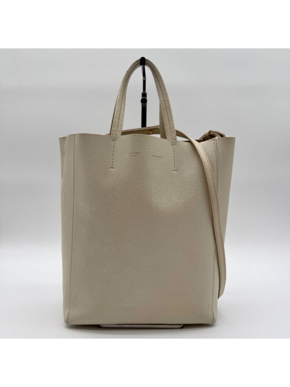 Celine Tote Vertical Cabas 2-Way Shoulder Bag Beige Leather